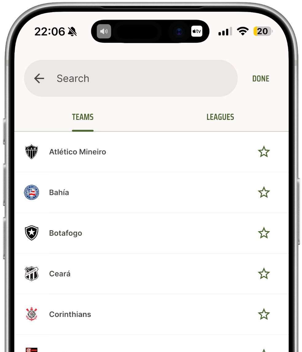 CardapioFC Times - Encontre onde assistir times de futebol ao vivo no Brasil