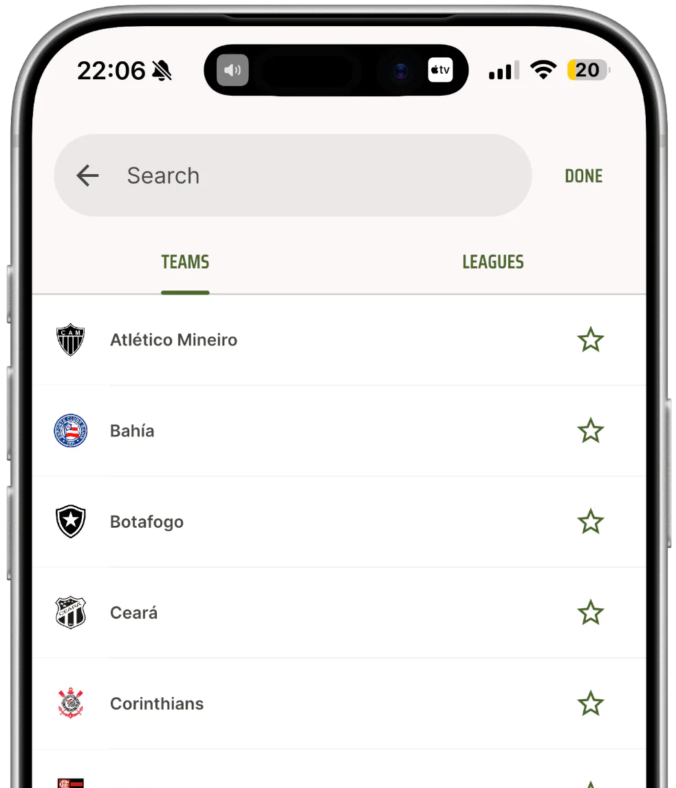 CardapioFC Times - Encontre onde assistir times de futebol ao vivo no Brasil